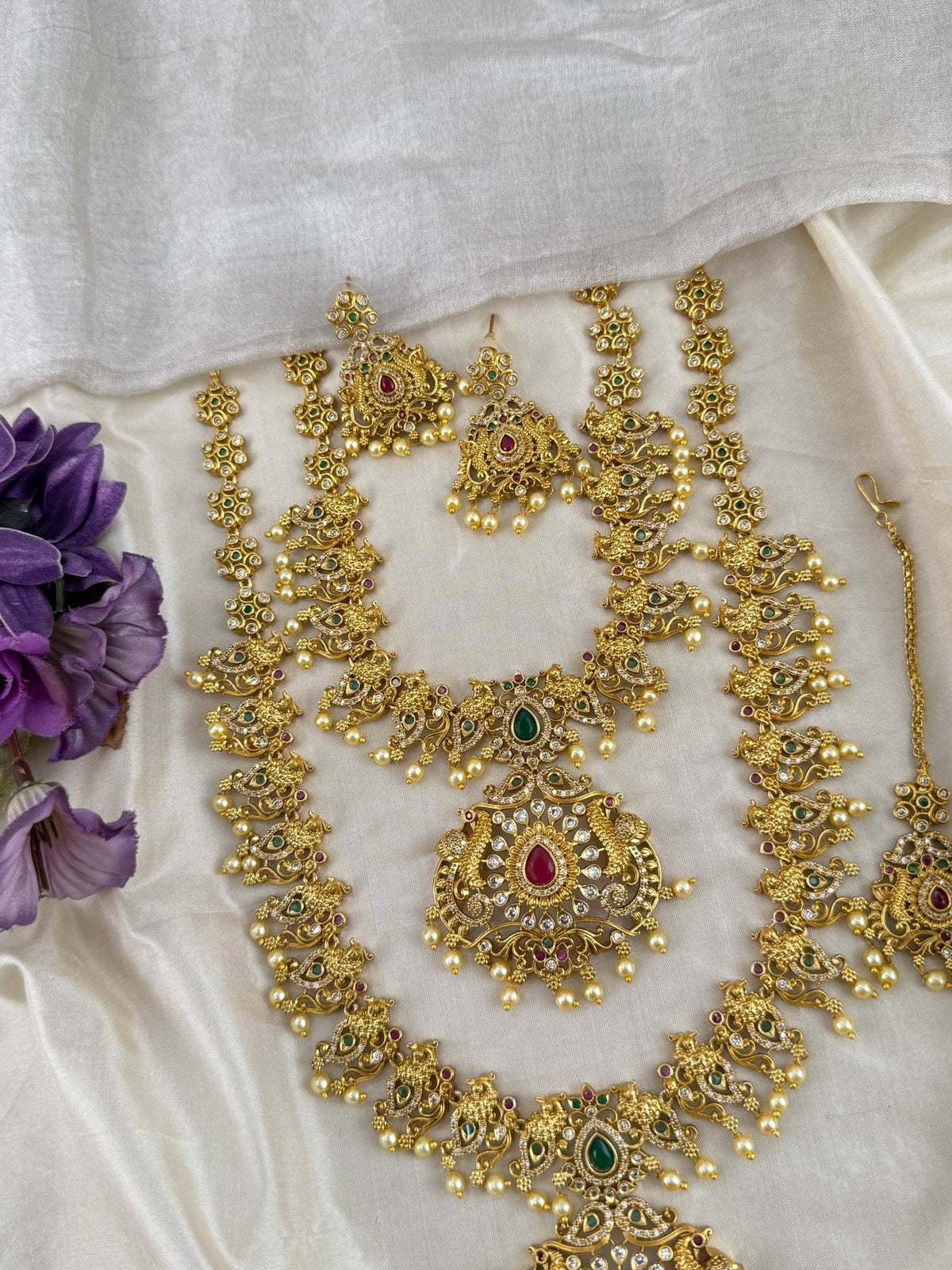 Antique Semi Bridal Pendant Stone Necklace Set | Combo | 096 - Mahilas