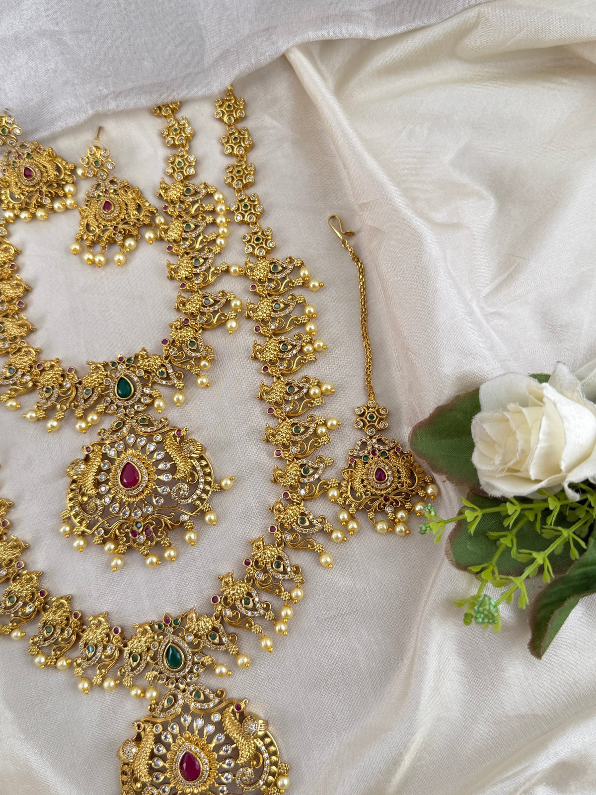Antique Semi Bridal Pendant Stone Necklace Set | Combo | 096 - Mahilas