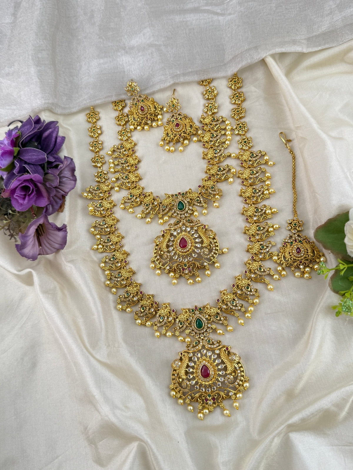Antique Semi Bridal Pendant Stone Necklace Set | Combo | 096 - Mahilas