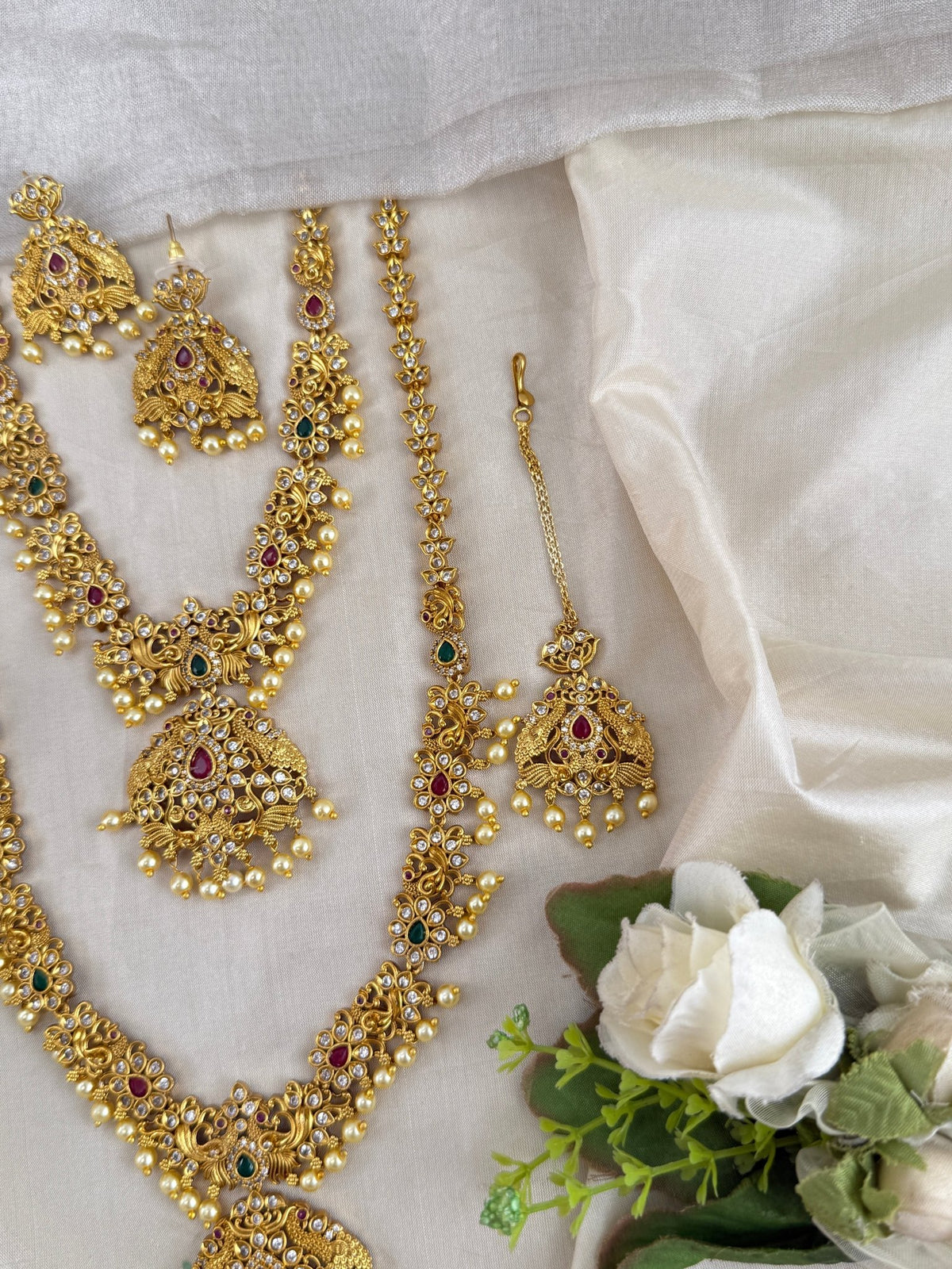 Antique Semi Bridal Stone Pendant Necklace Set | Combo | 0100 - Mahilas
