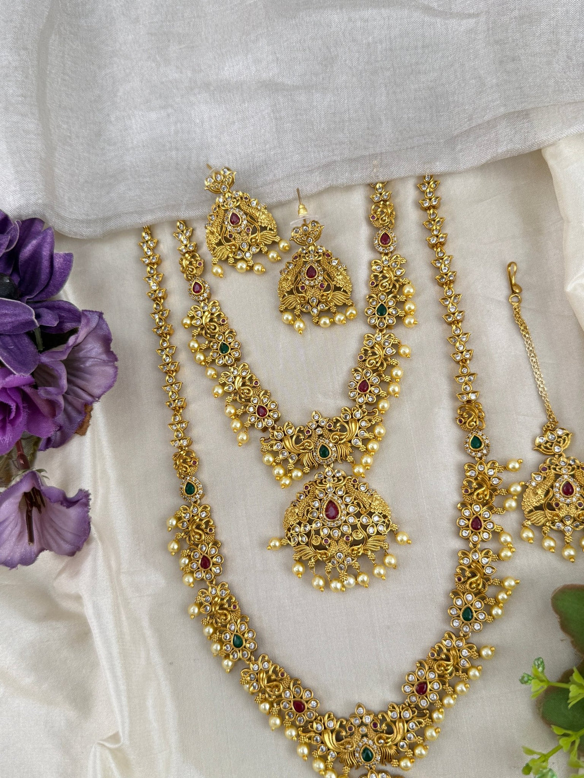 Antique Semi Bridal Stone Pendant Necklace Set | Combo | 0100 - Mahilas