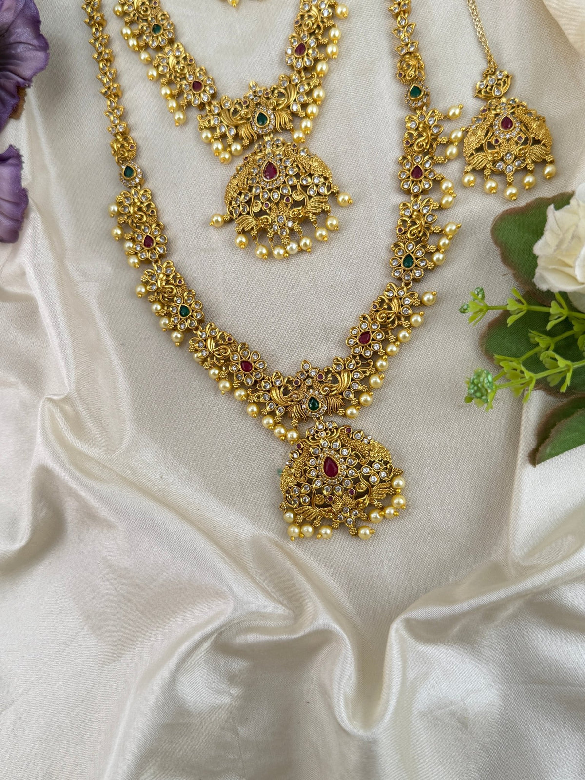 Antique Semi Bridal Stone Pendant Necklace Set | Combo | 0100 - Mahilas