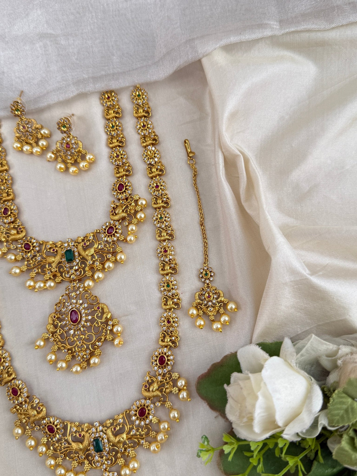 Antique Semi Bridal Stone Pendant Necklace Set | Combo | 0100 - Mahilas