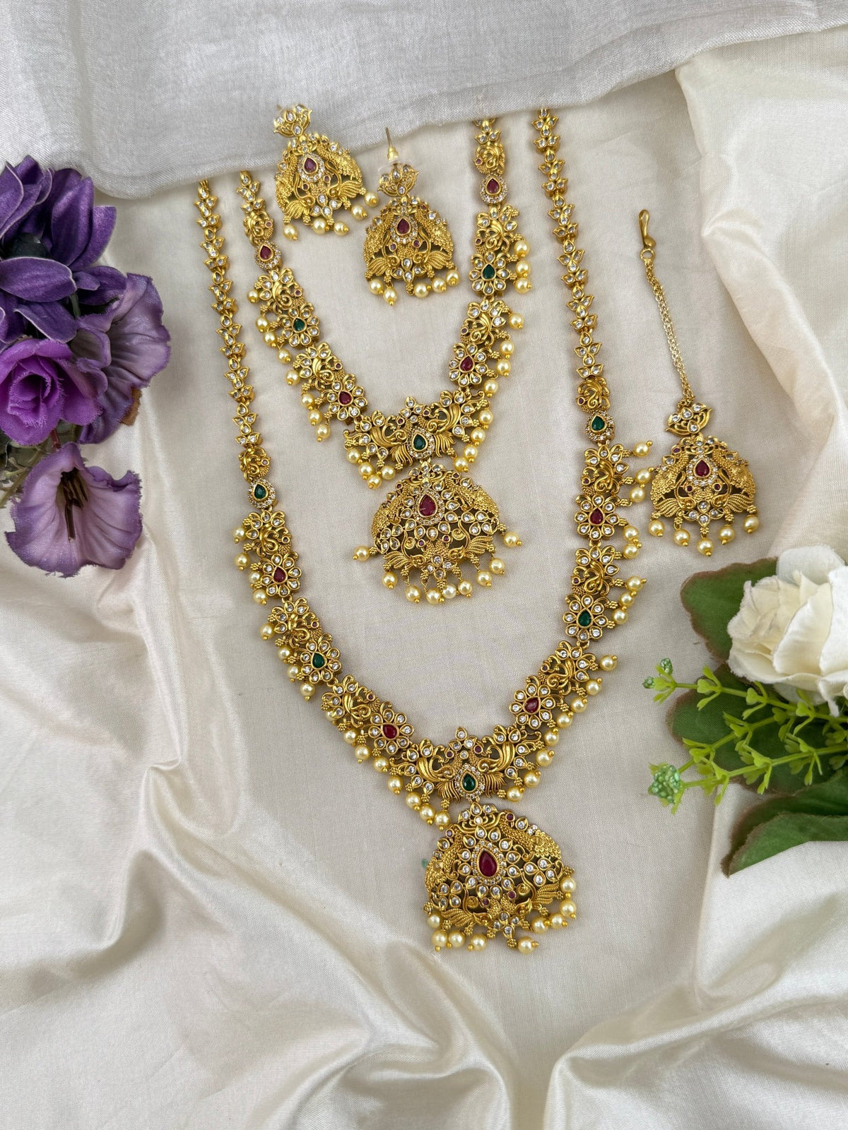 Antique Semi Bridal Stone Pendant Necklace Set | Combo | 0100 - Mahilas