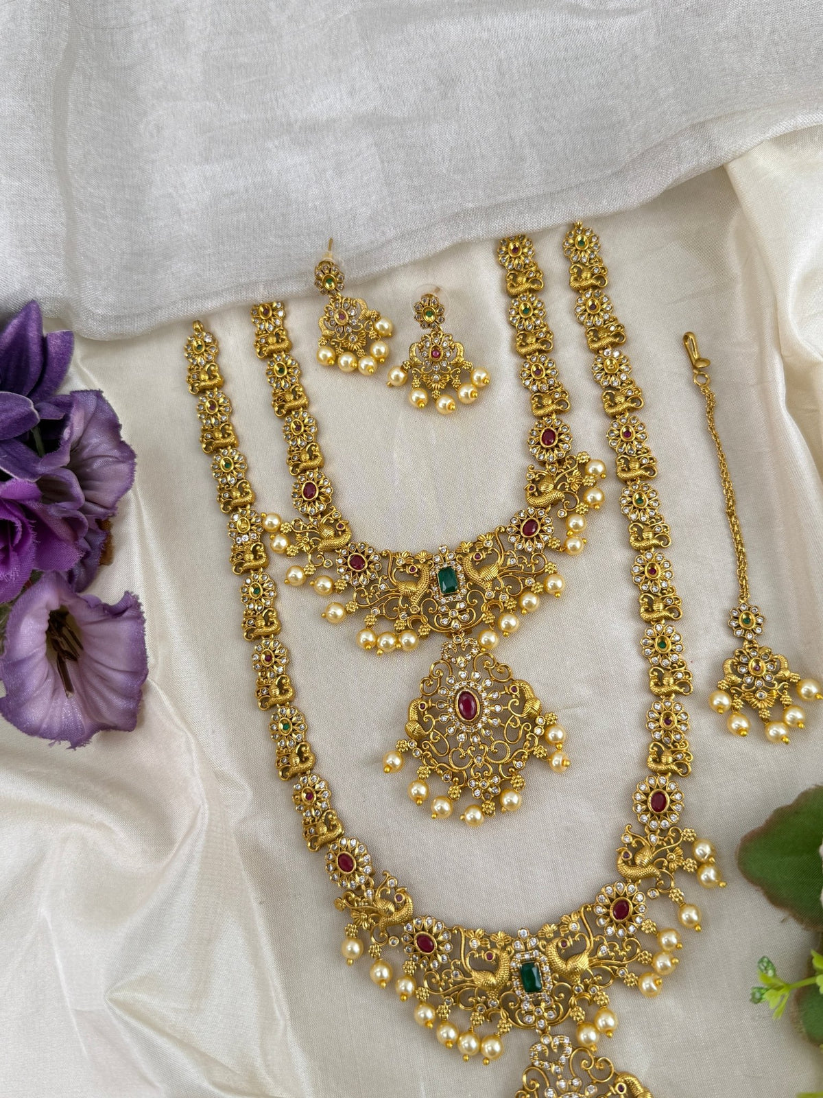 Antique Semi Bridal Stone Pendant Necklace Set | Combo | 0100 - Mahilas