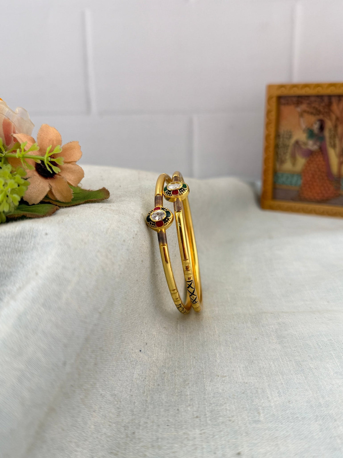 Antique Stone Bangles | Set of 2 | B0036 - Mahilas