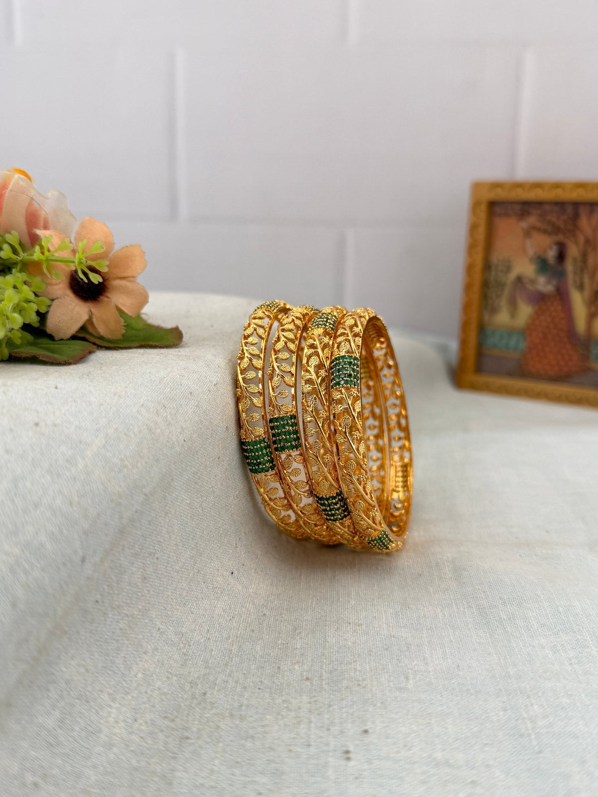 Antique Stone Bangles | Set of 4 | B0075 - Mahilas