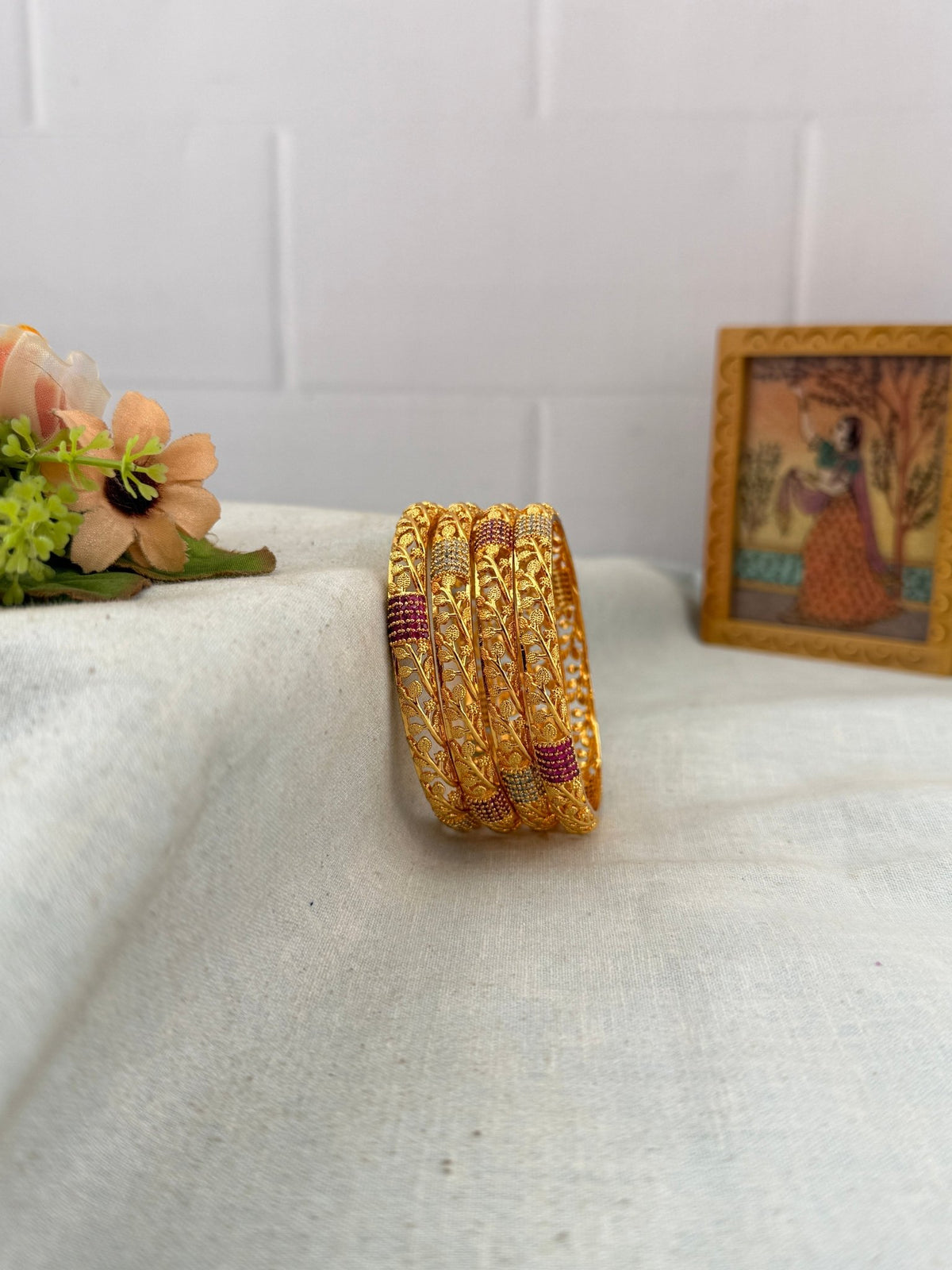 Antique Stone Bangles | Set of 4 | B0077 - Mahilas