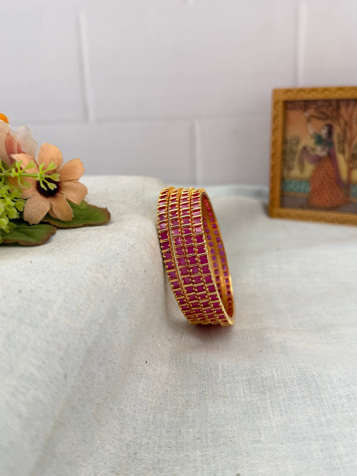 Antique Stone Bangles | Set of 4 | B0092 - Mahilas