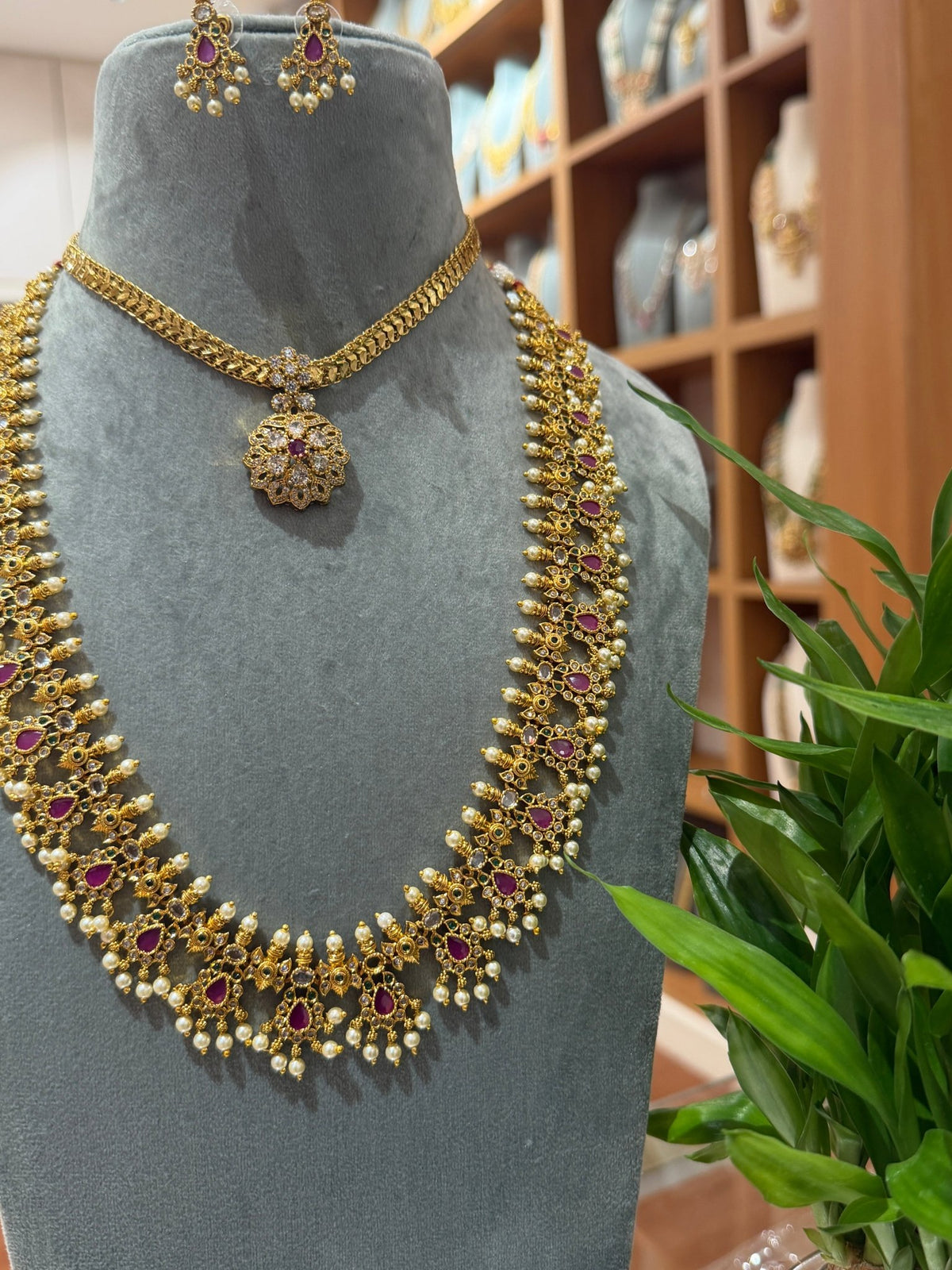 Antique Stone Bridal Necklace Full Set| NC016 - Mahilas