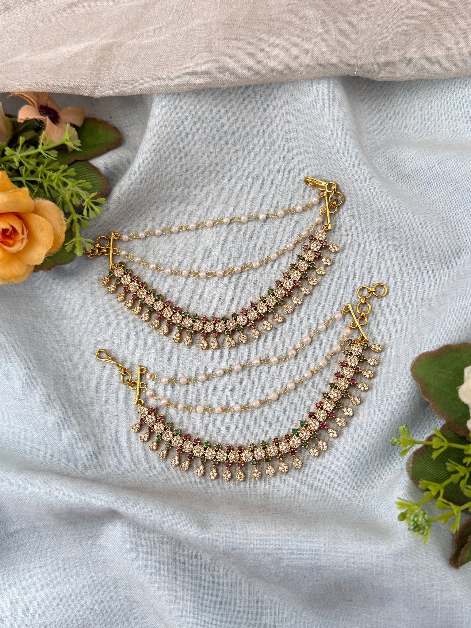 Antique Stone Maatal Earchains | T0012 - Mahilas