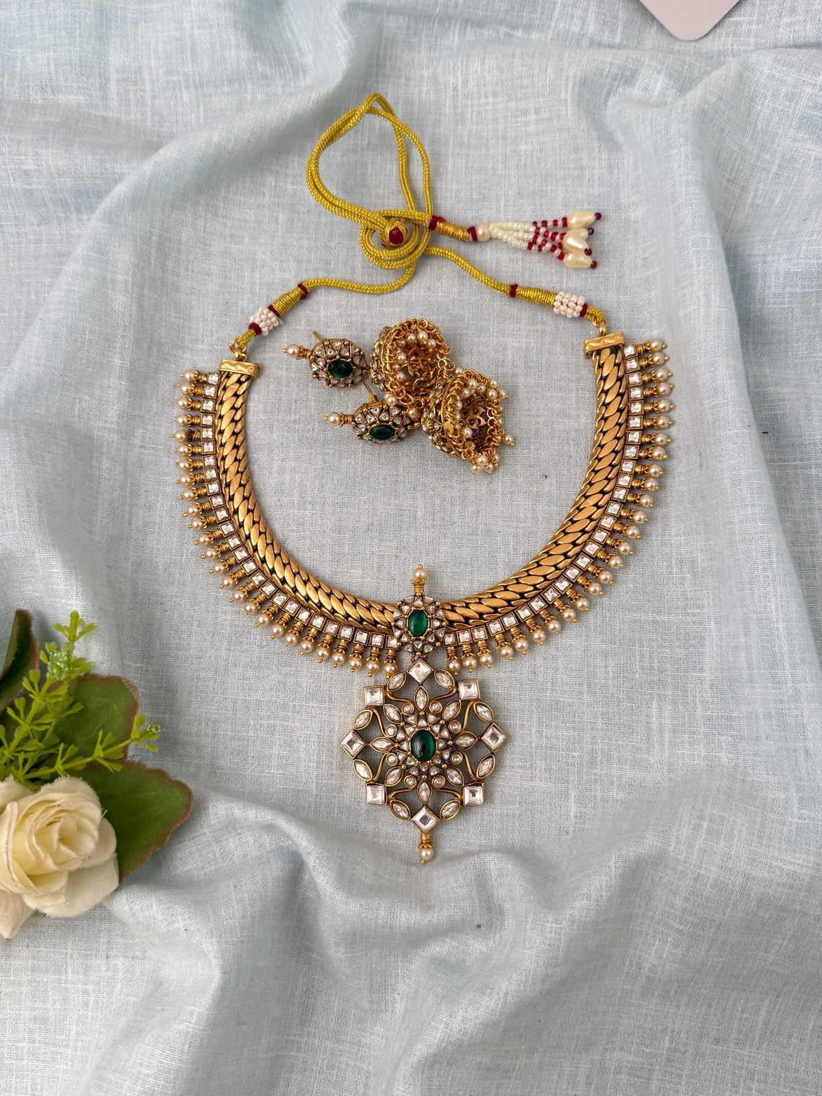 Antique Stone Necklace Luxurious Short Set | N1016 - Mahilas