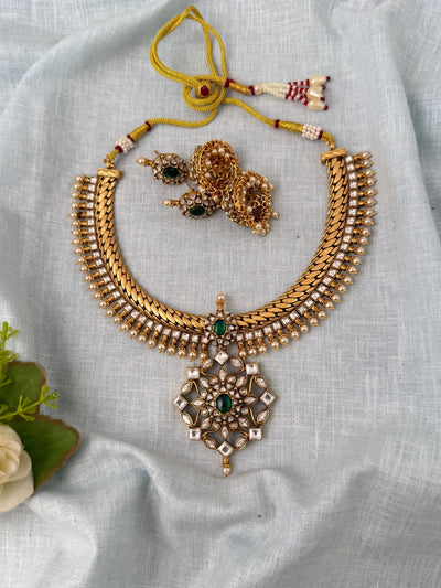 Antique Stone Necklace Luxurious Short Set | N1016 - Mahilas