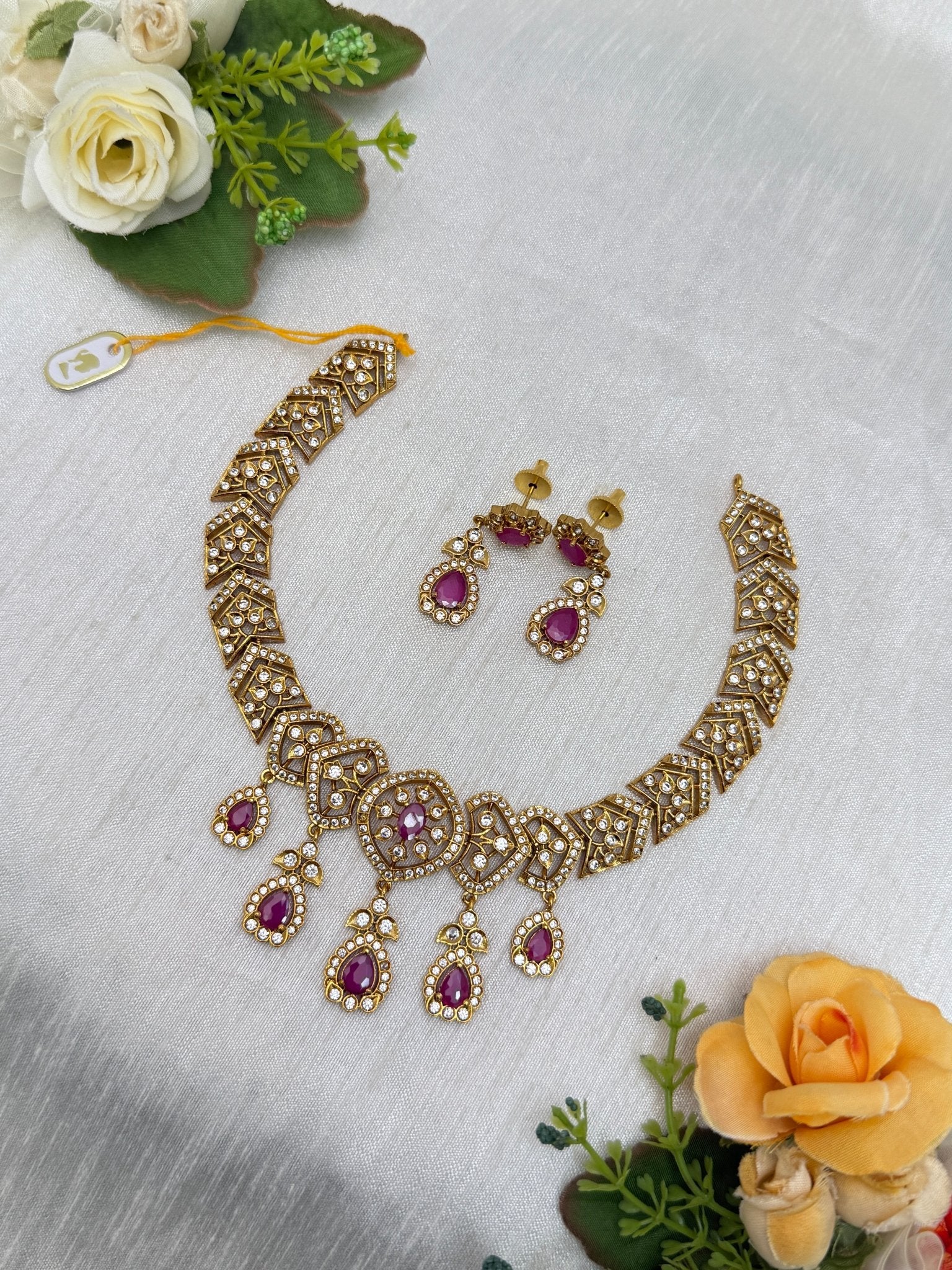 Antique Stone Necklace Set 0746 - Mahilas