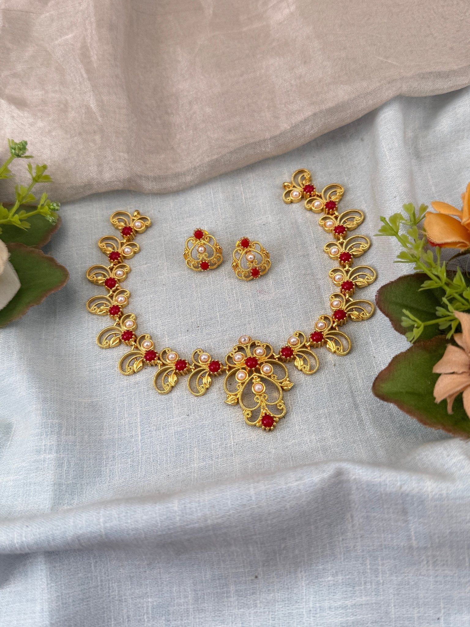 Antique Stone Necklace Set Short N0417 - Mahilas