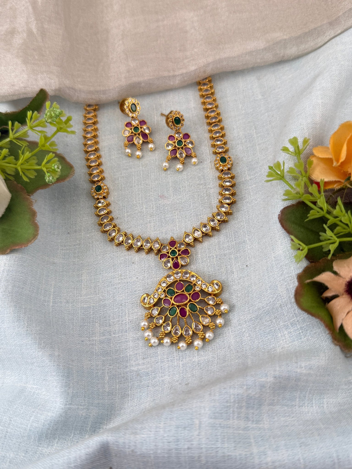 Antique Stone Necklace Set Short N0418 - Mahilas