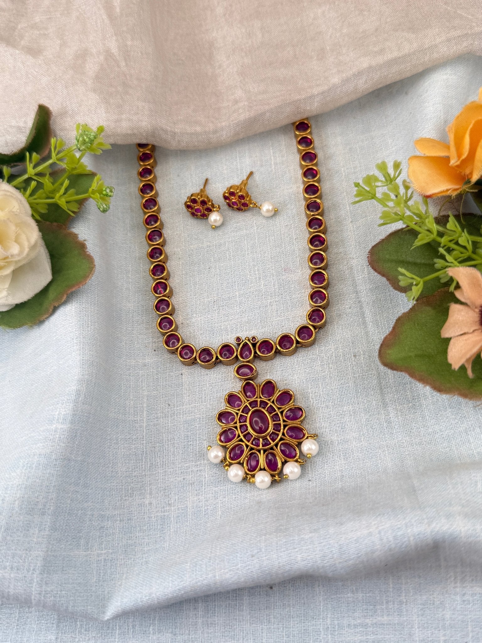 Antique Stone Necklace Set Short P0049 A - Mahilas