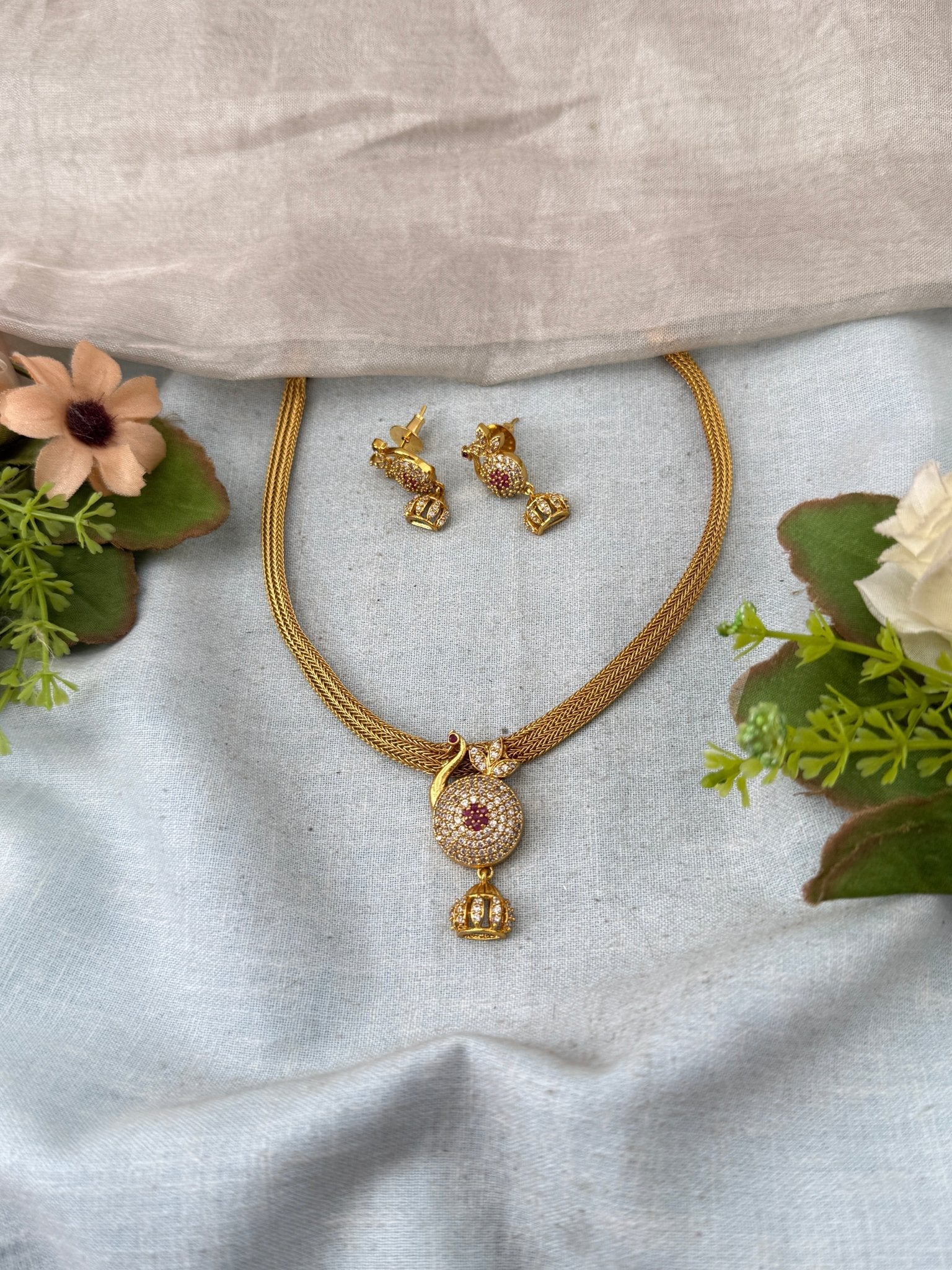 Antique Stone Peacock Pendant Necklace Set | No295 - Mahilas