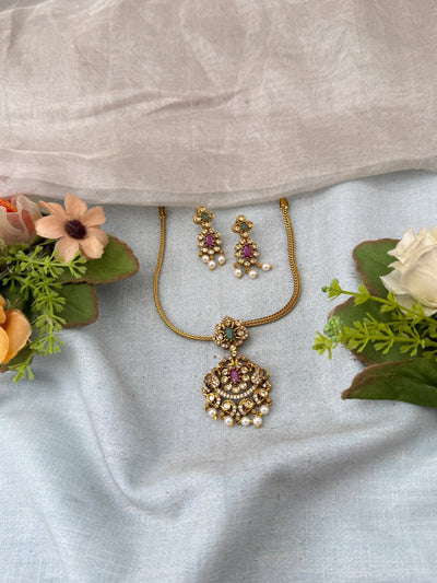 Antique Stone Pendant Necklace Set | No323 - Mahilas