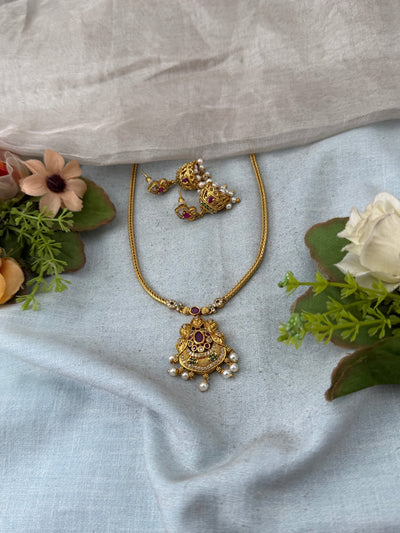 Antique Stone Pendant Short Necklace Set | No286 - Mahilas