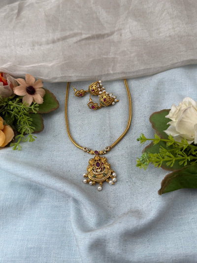 Antique Stone Pendant Short Necklace Set | No286 - Mahilas
