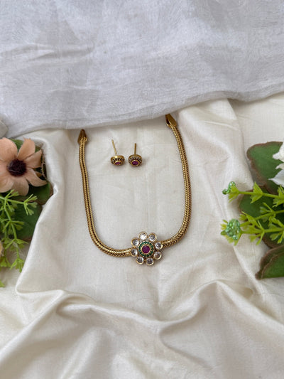 Antique Stone Pendant Short Necklace Set | No306 - Mahilas
