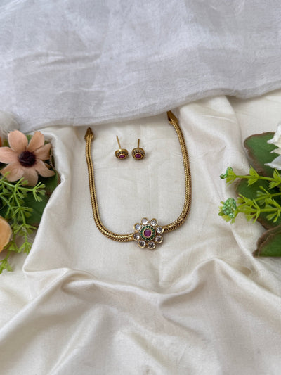 Antique Stone Pendant Short Necklace Set | No306 - Mahilas