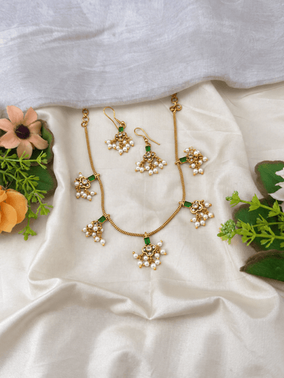Antique Stone Pendant Short Necklace Set | No314 - Mahilas