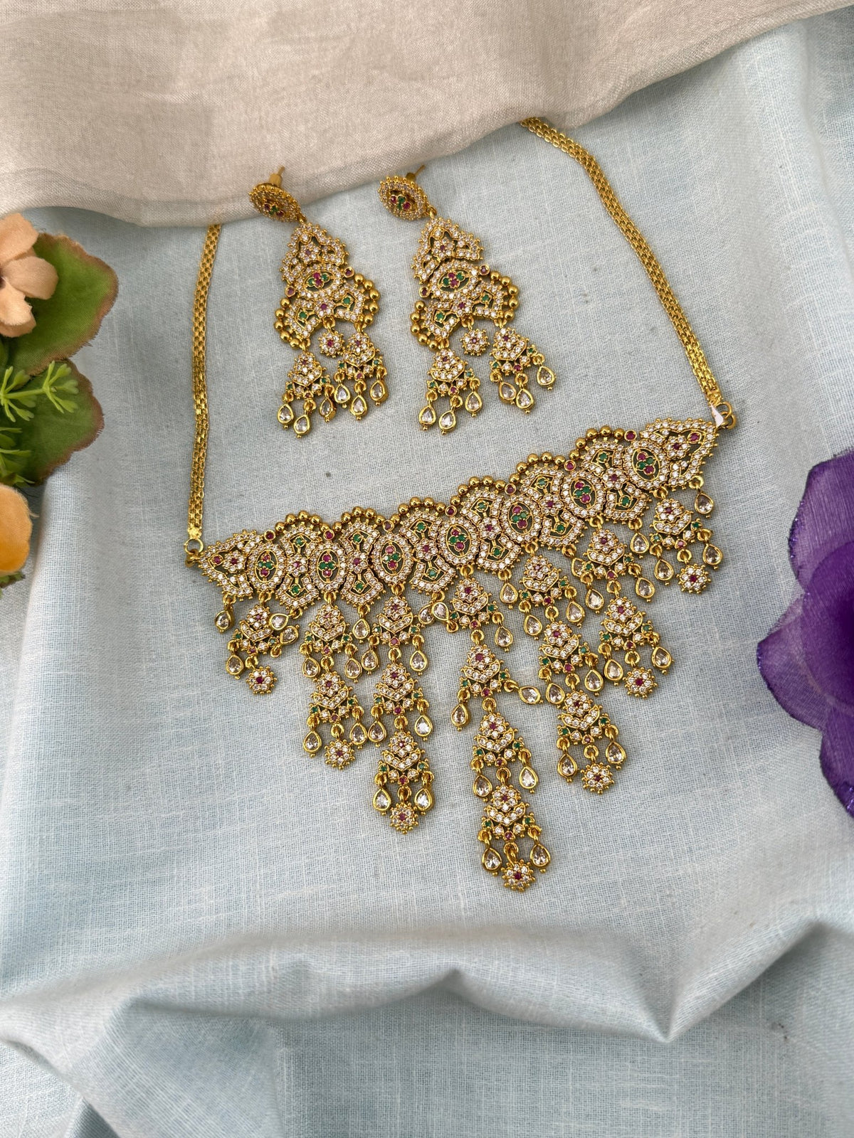 Antique Stone Short Necklace Set | 049 - Mahilas