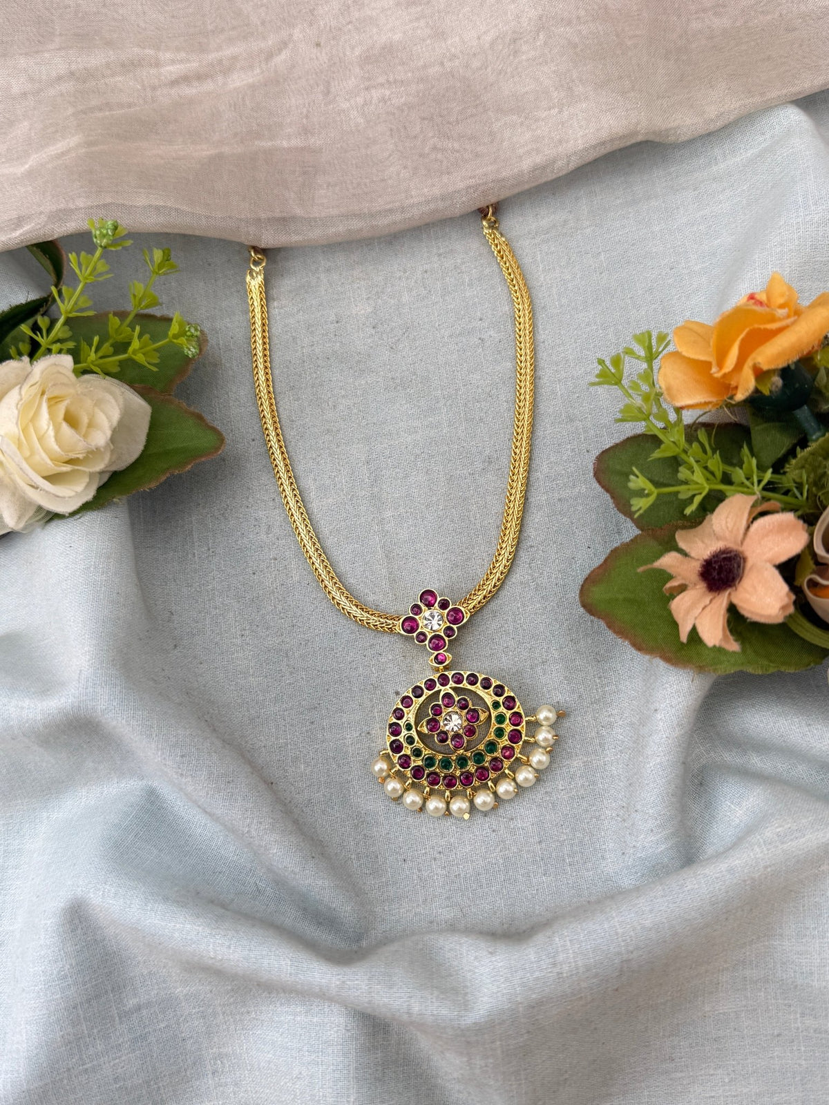 Bharatanatyam Classical Addigai Necklace Temple in Pure Premium Brass | T0051 - Mahilas