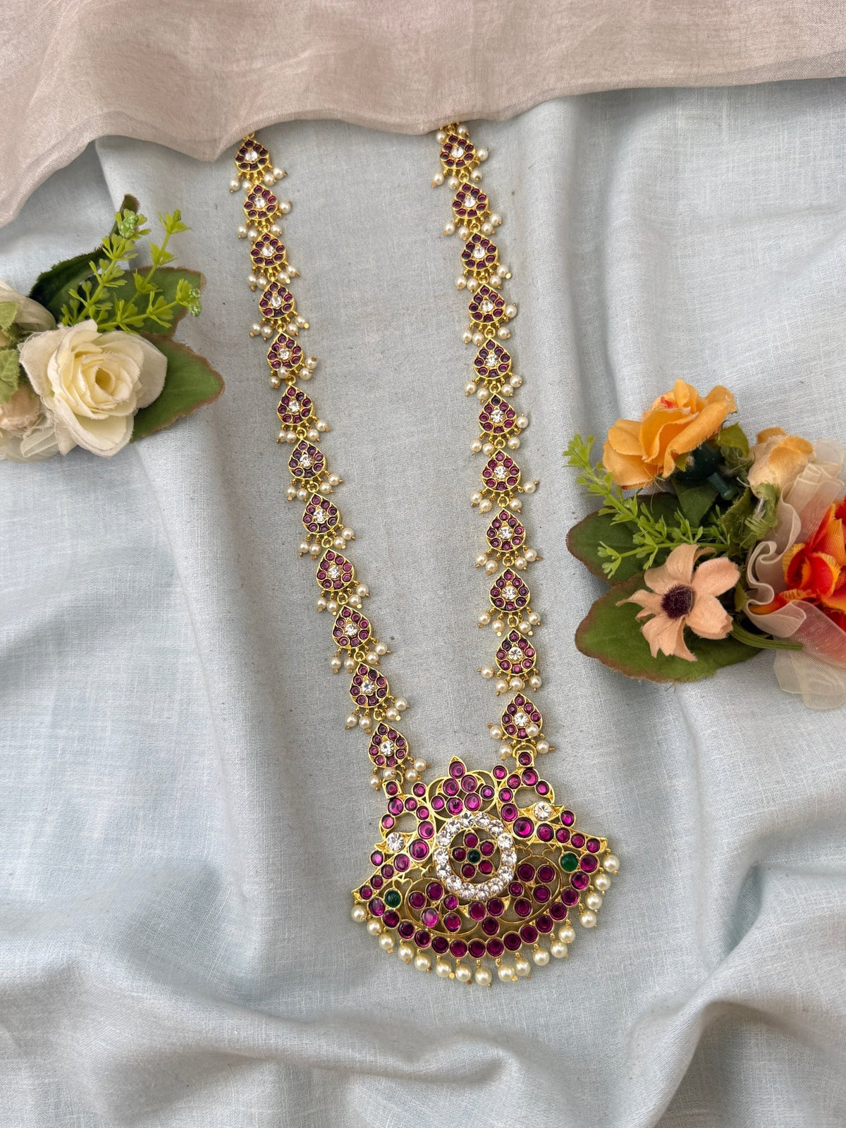 Bharatnatyam Classical Long Necklace Temple in Pure Premium Brass | T0052 - Mahilas