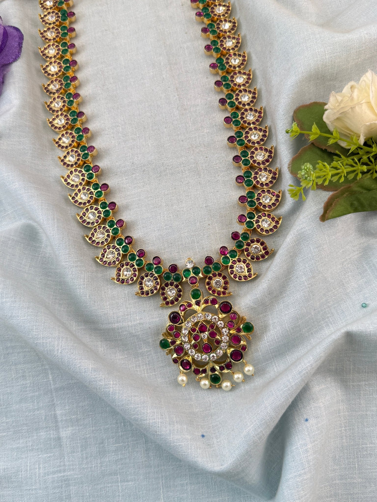 Bharatnatyam Classical Necklace Temple in Pure Premium Brass Long | T0010 - Mahilas