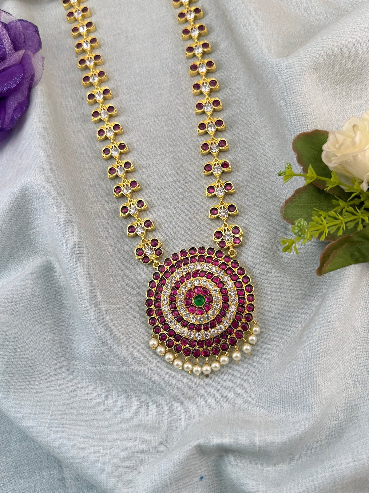 Bharatnatyam Classical Necklace Temple in Pure Premium Brass Long | T0011 - Mahilas