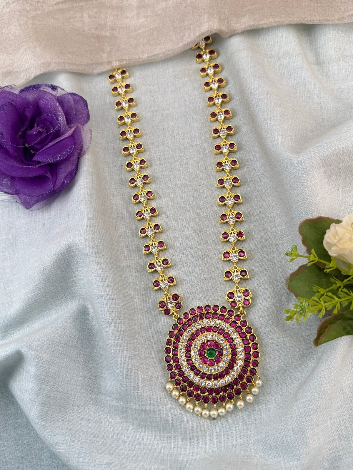 Bharatnatyam Classical Necklace Temple in Pure Premium Brass Long | T0011 - Mahilas