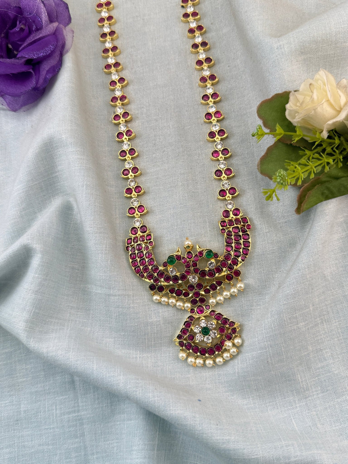 Bharatnatyam Classical Necklace Temple in Pure Premium Brass Long | T0012 - Mahilas