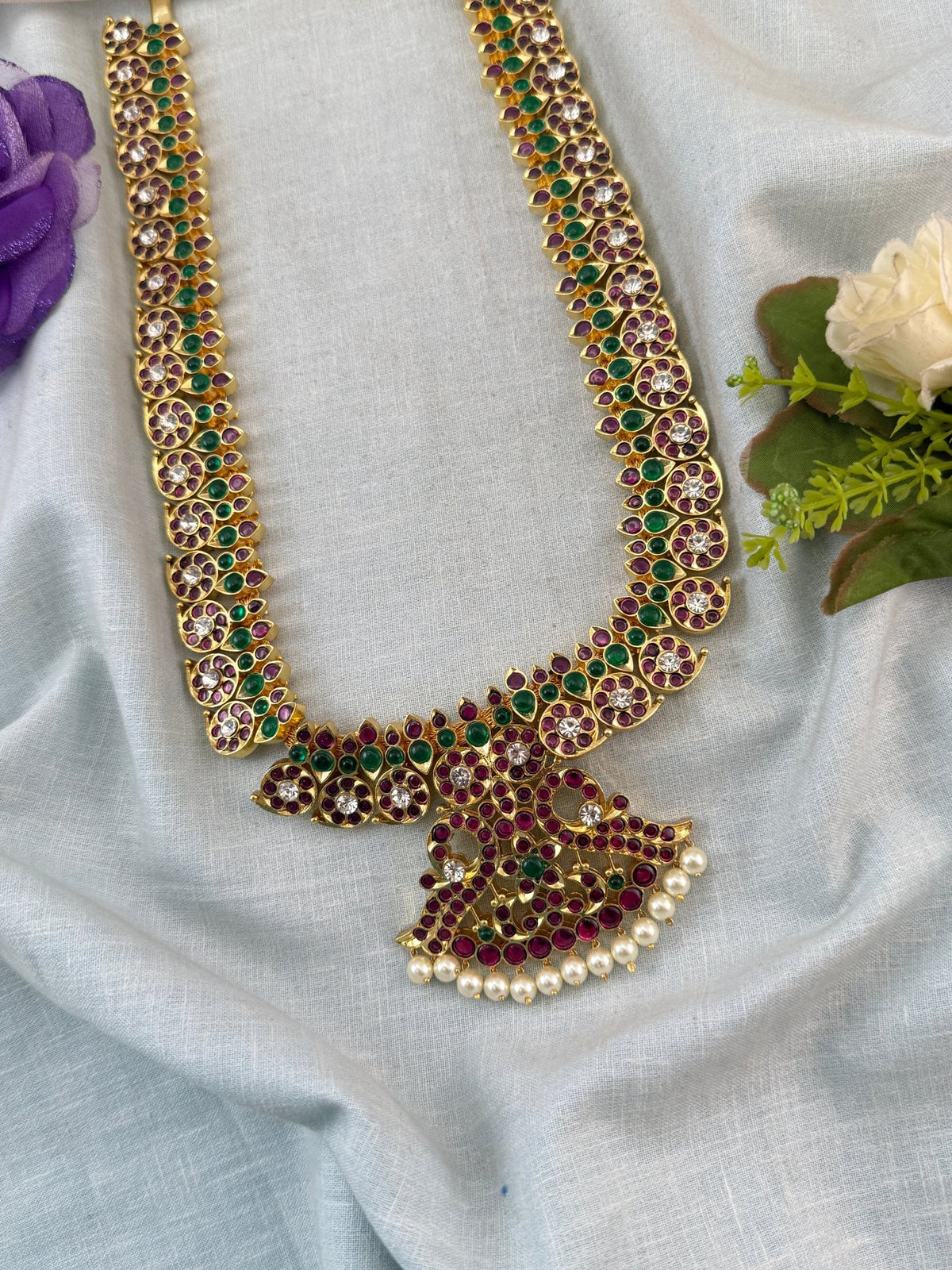 Bharatnatyam Classical Necklace Temple in Pure Premium Brass Long | T0013 - Mahilas