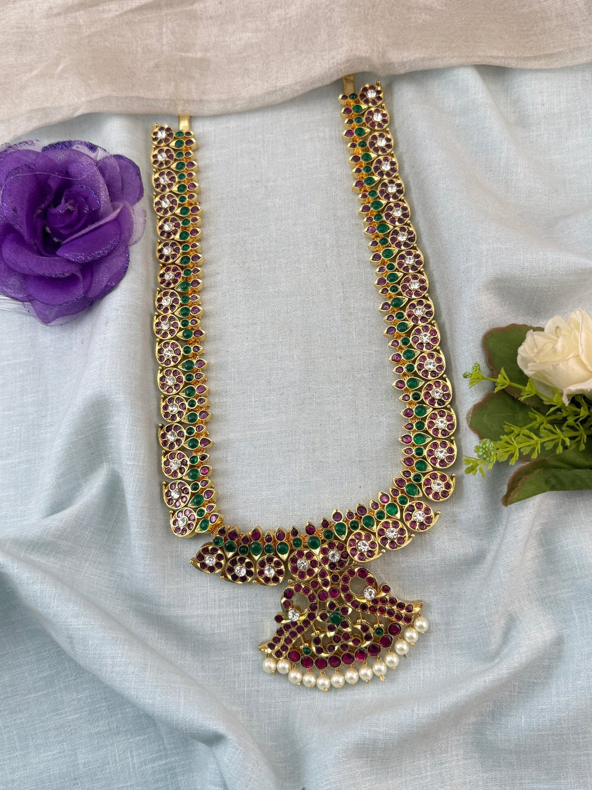 Bharatnatyam Classical Necklace Temple in Pure Premium Brass Long | T0013 - Mahilas