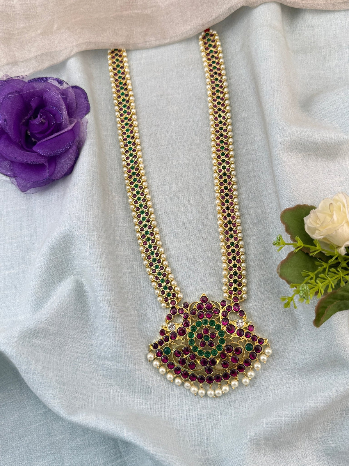Bharatnatyam Classical Necklace Temple in Pure Premium Brass Long | T0014 - Mahilas