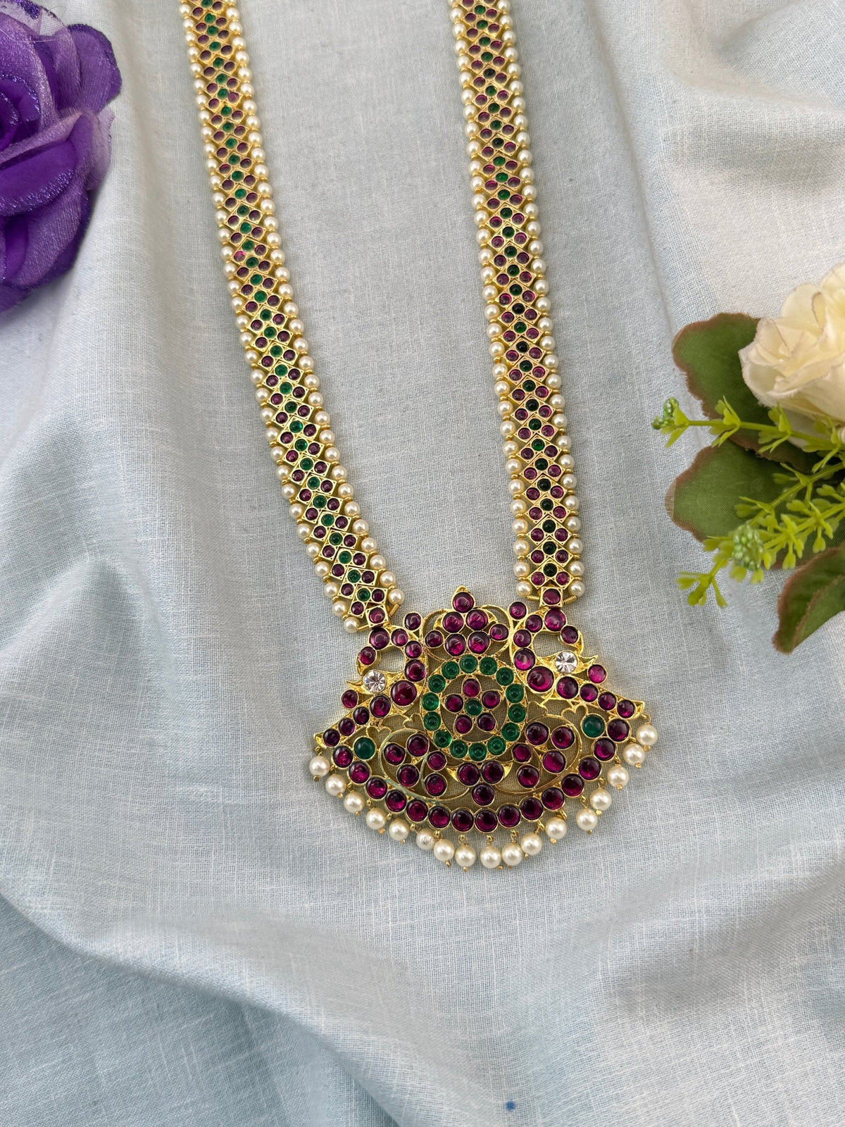 Bharatnatyam Classical Necklace Temple in Pure Premium Brass Long | T0014 - Mahilas