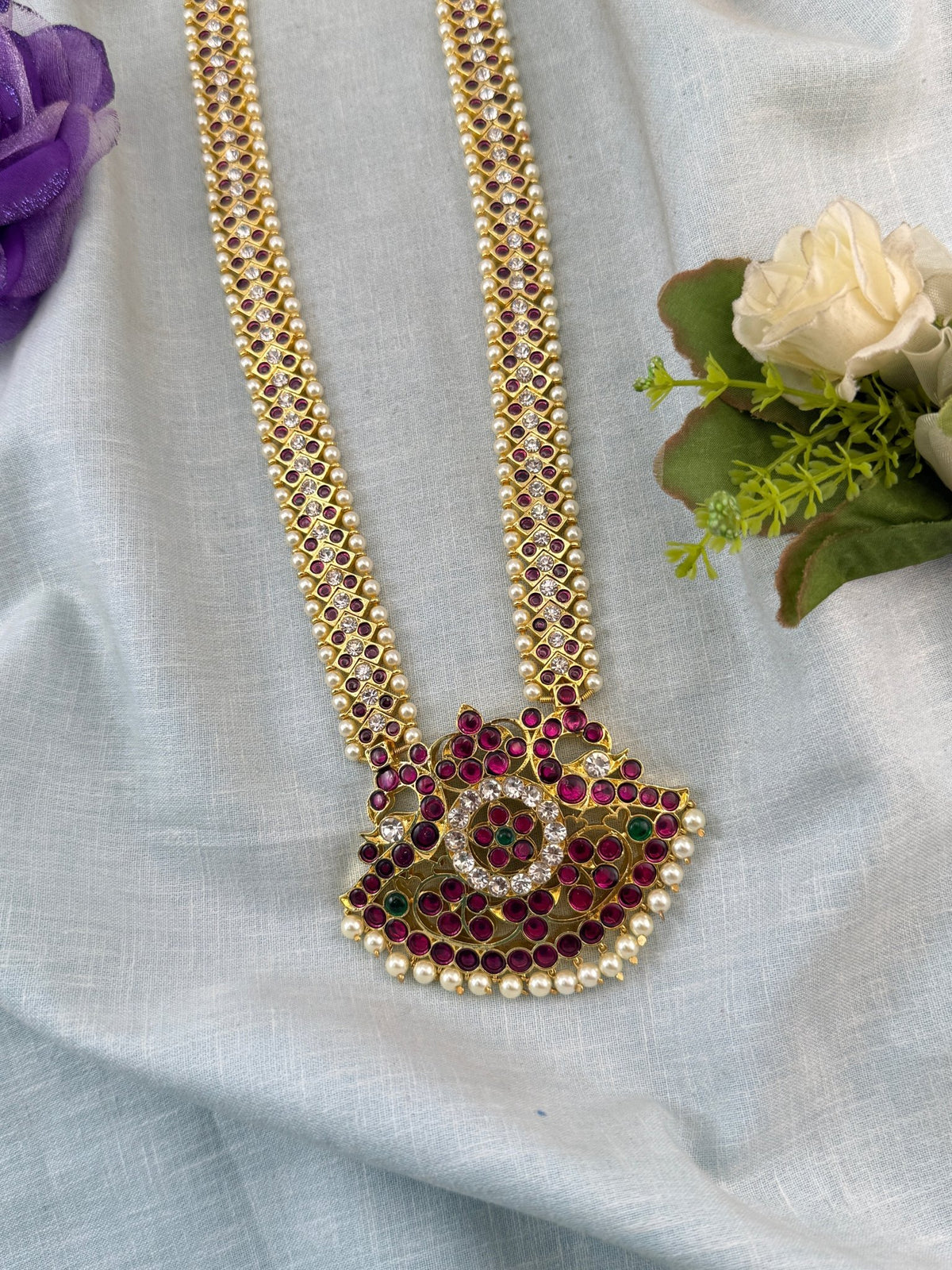 Bharatnatyam Classical Necklace Temple in Pure Premium Brass Long | T0015 - Mahilas