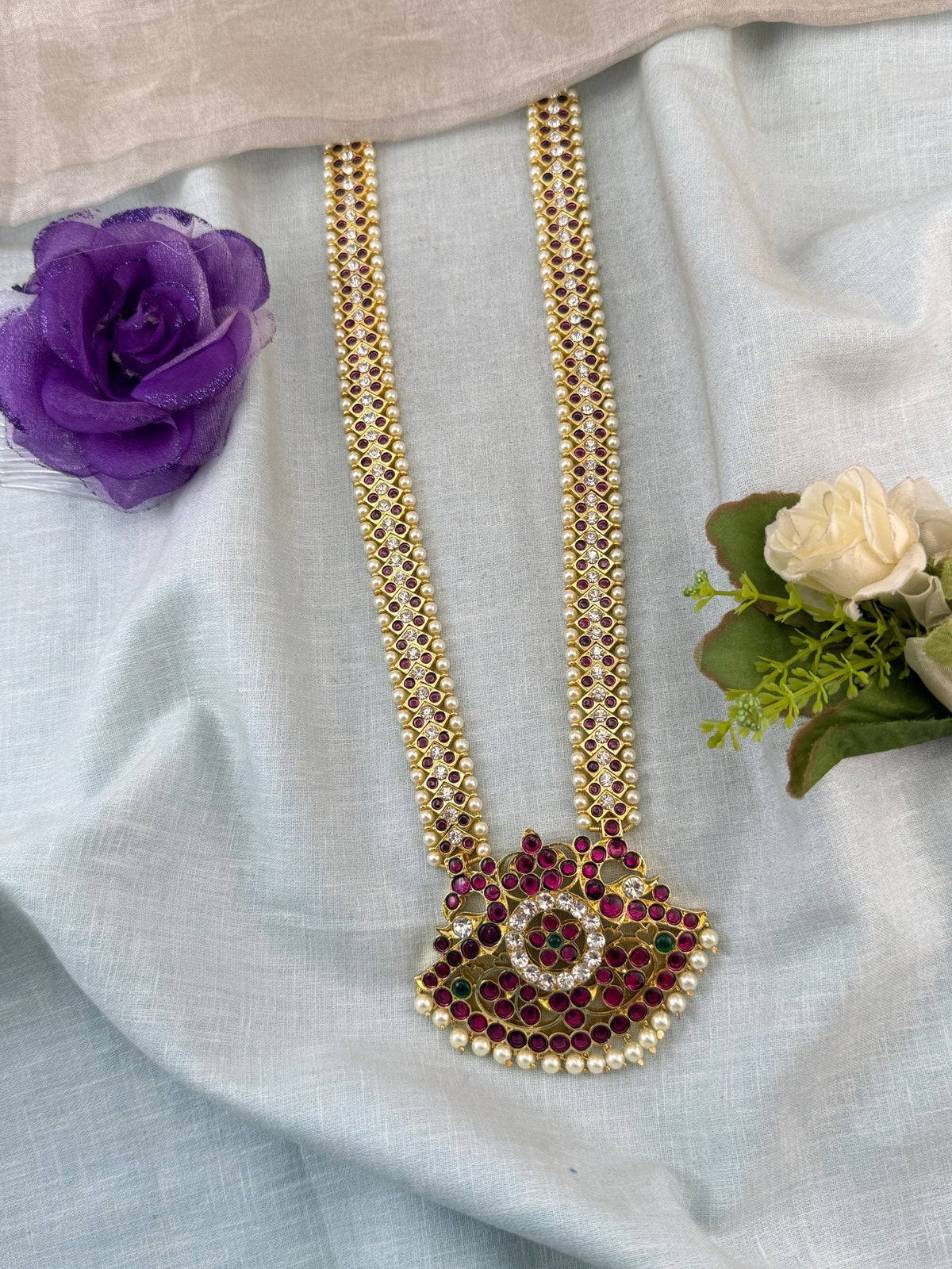 Bharatnatyam Classical Necklace Temple in Pure Premium Brass Long | T0015 - Mahilas
