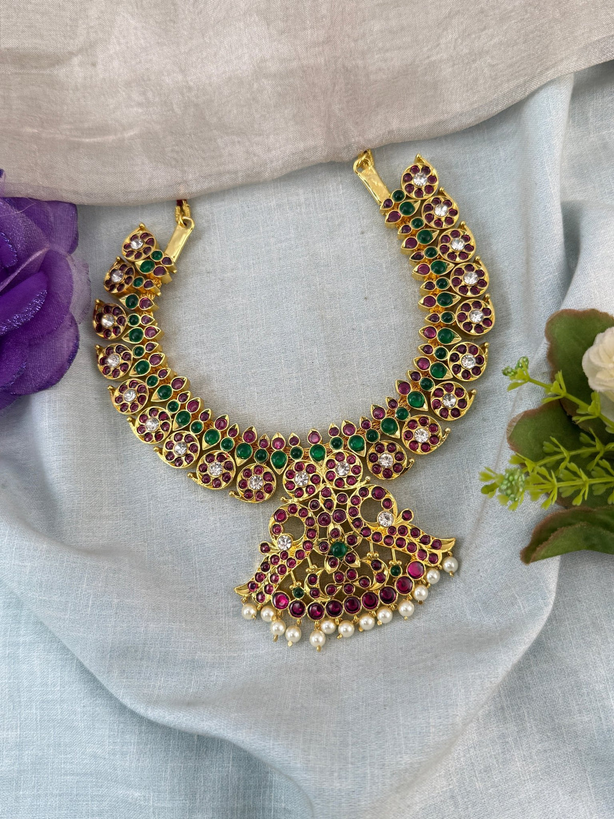 Bharatnatyam Classical Necklace Temple in Pure Premium Brass | T0003 - Mahilas