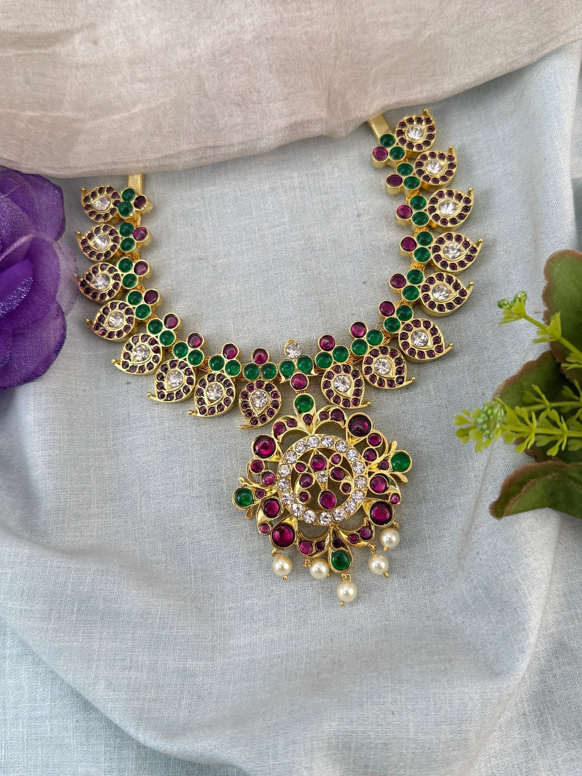 Bharatnatyam Classical Necklace Temple in Pure Premium Brass | T0004 - Mahilas