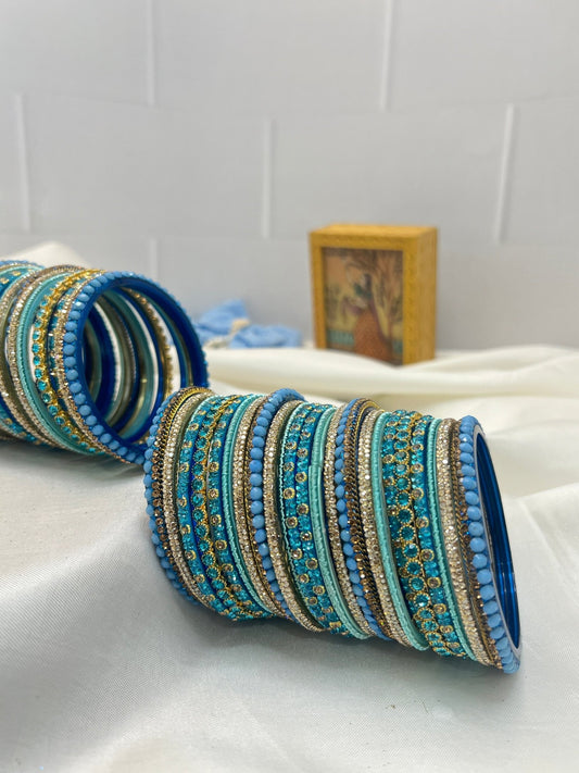 Blue Glass & Stone Bangle Set 5003 - Mahilas