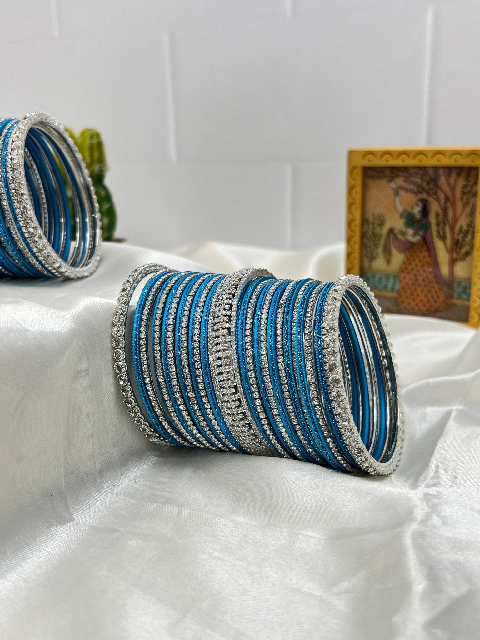 Bright Blue Ananda Bridal Metal & Stone Bangle Set 5064 - Mahilas