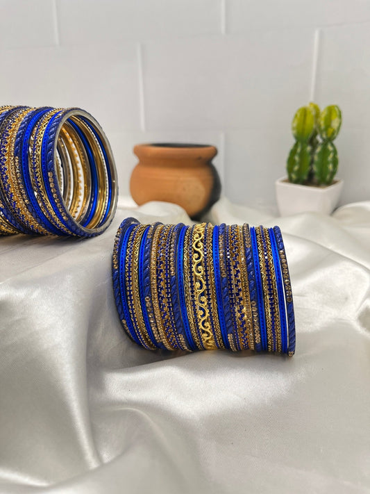 Coblet Blue & Gold Metal & Stone Bangle Set 5038 - Mahilas