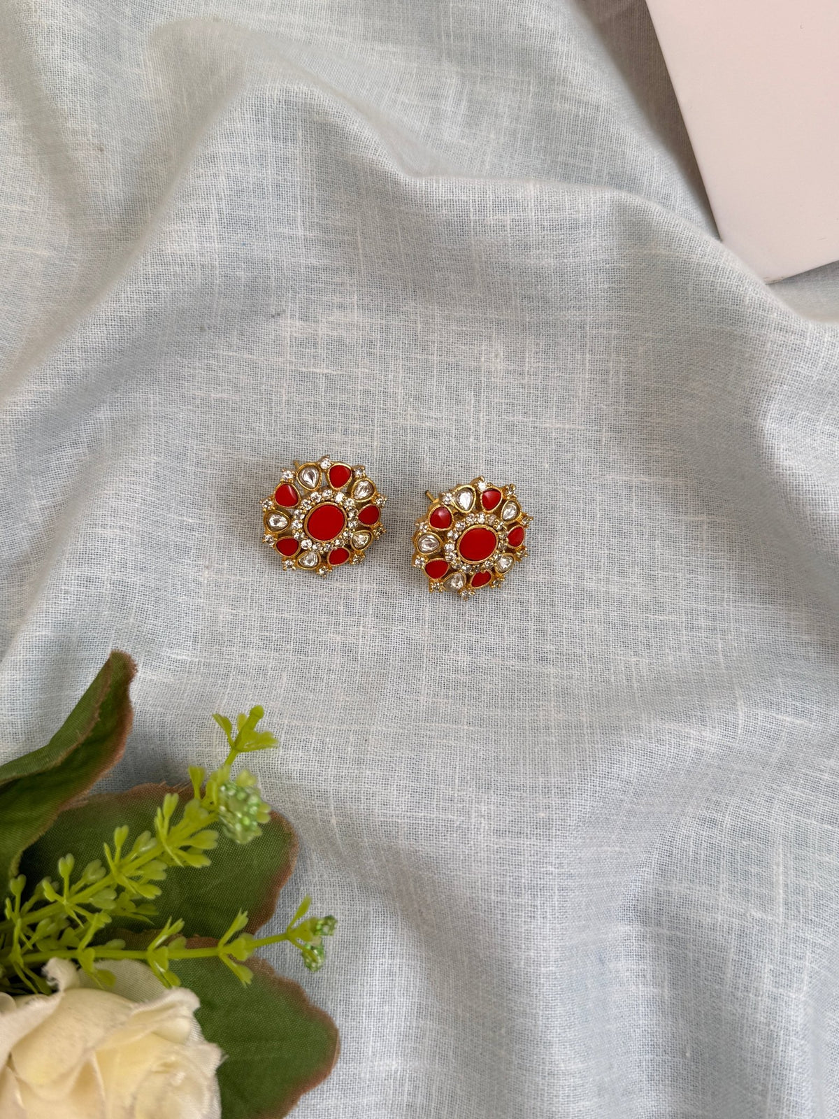 Coral Kundan Stud Earring | E0277A - Mahilas