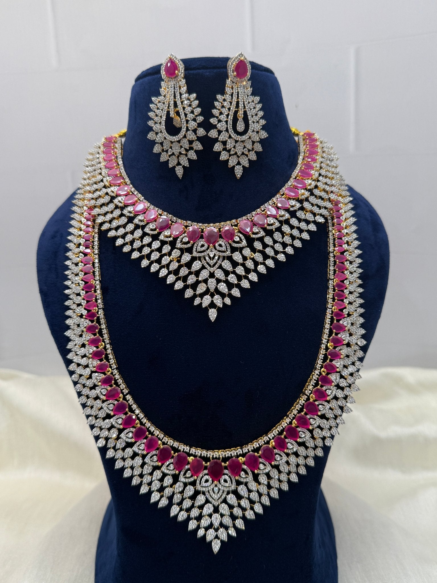 Designer American Diamond Semi Bridal Necklace Set 336 - Mahilas