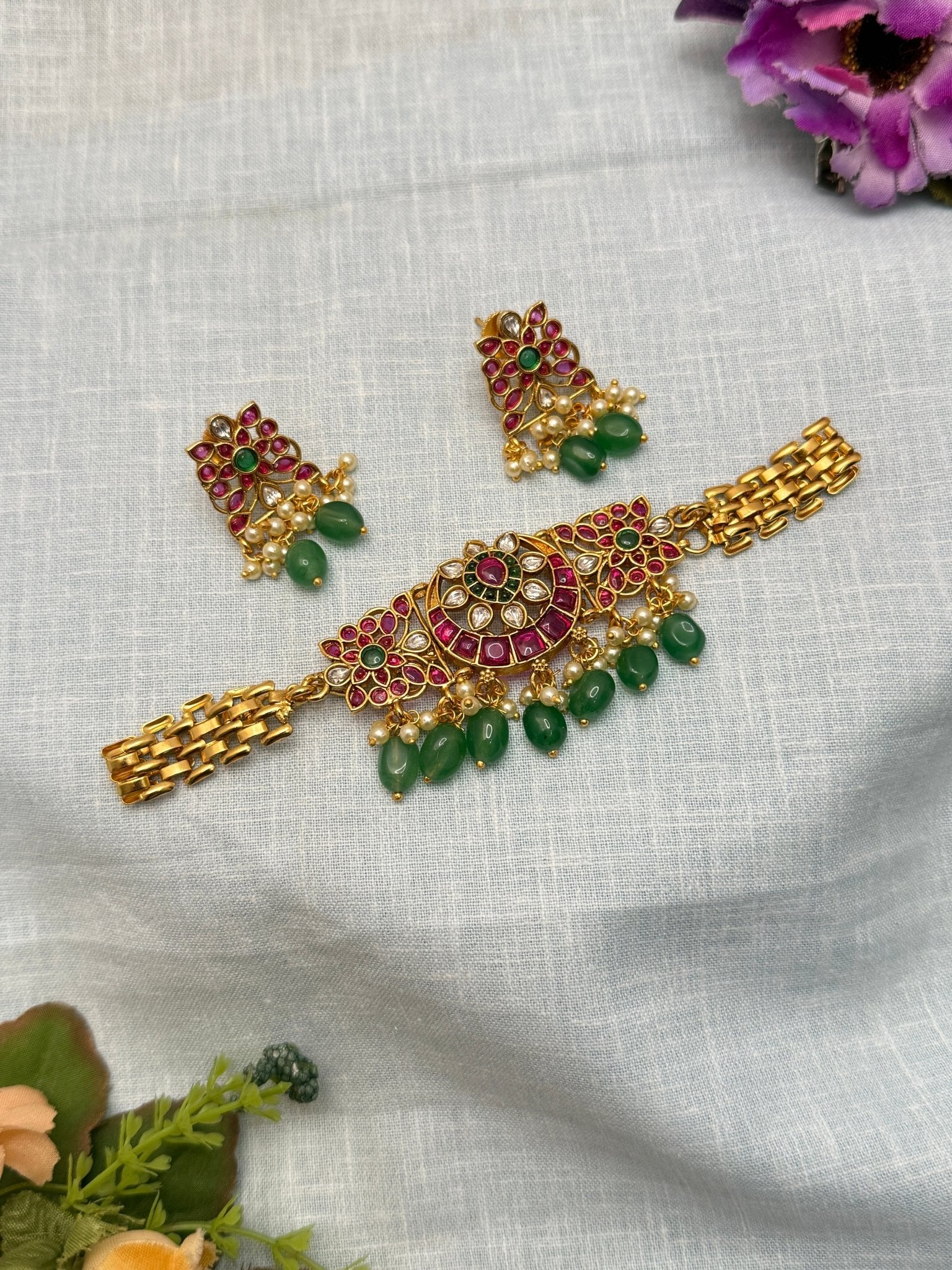 Designer Antique Choker Necklace Set 638 - Mahilas