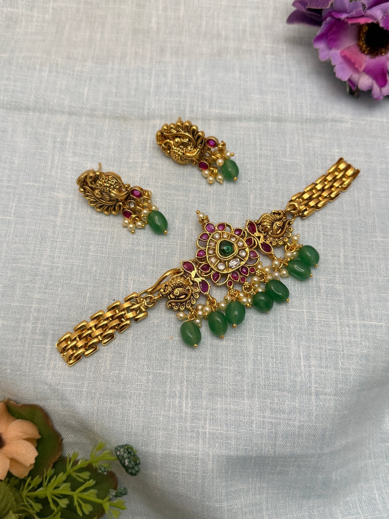 Designer Antique Choker Necklace Set 641 - Mahilas